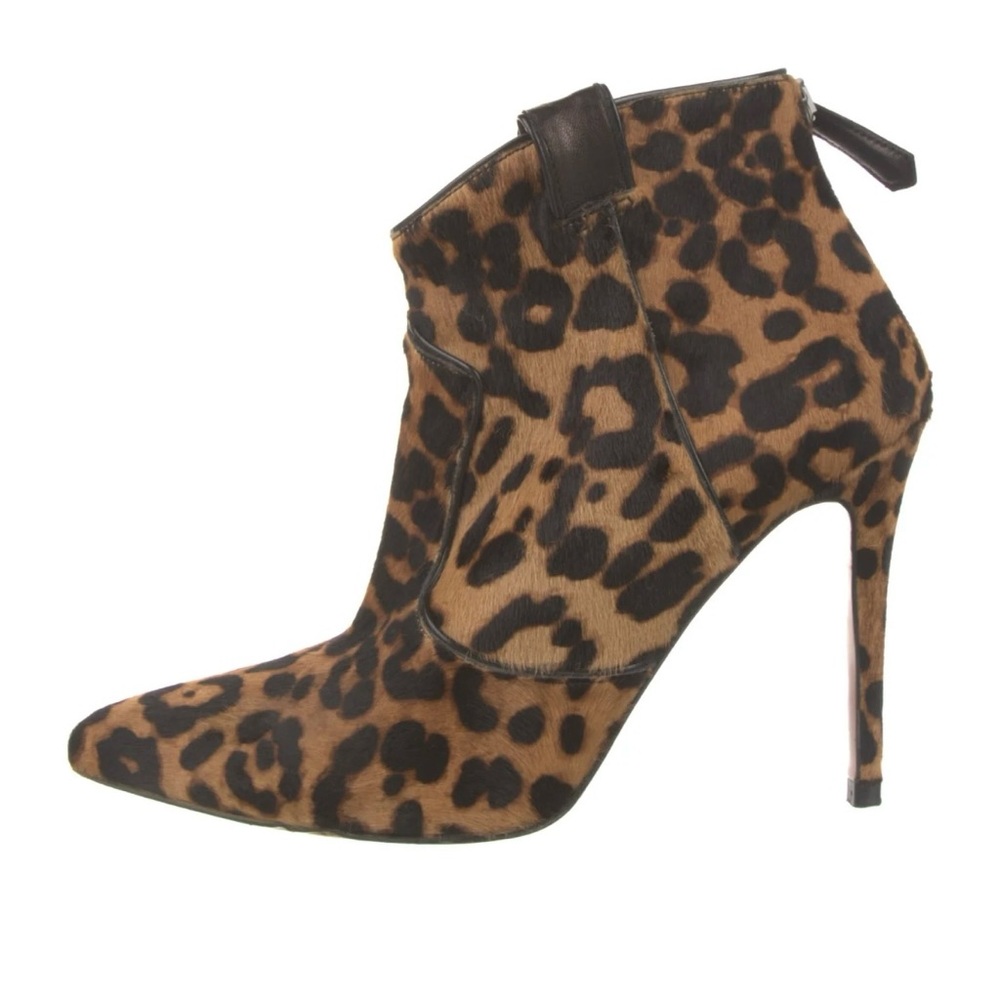 Veronica Beard Leopard-Print Pointed Toe Stiletto Ankle Boot - Brown/Black - EUC